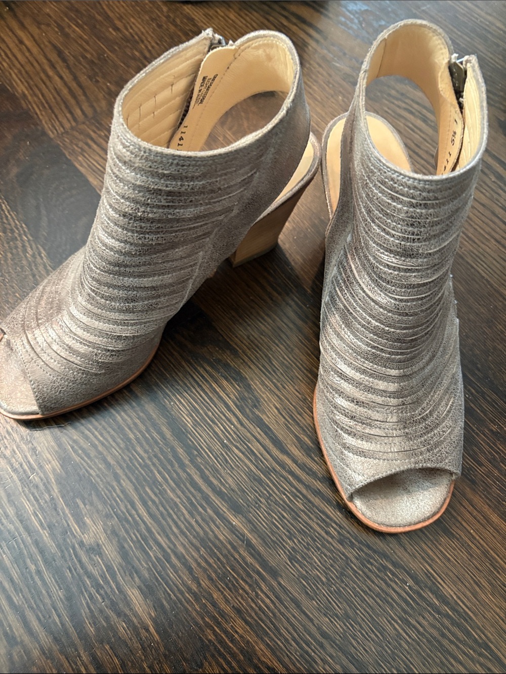 Paul Green Metallic Silver Peep-Toe Heeled Booties